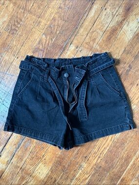 American Eagle Outfitters Black High-Waist Paperbag Shorts with Tie